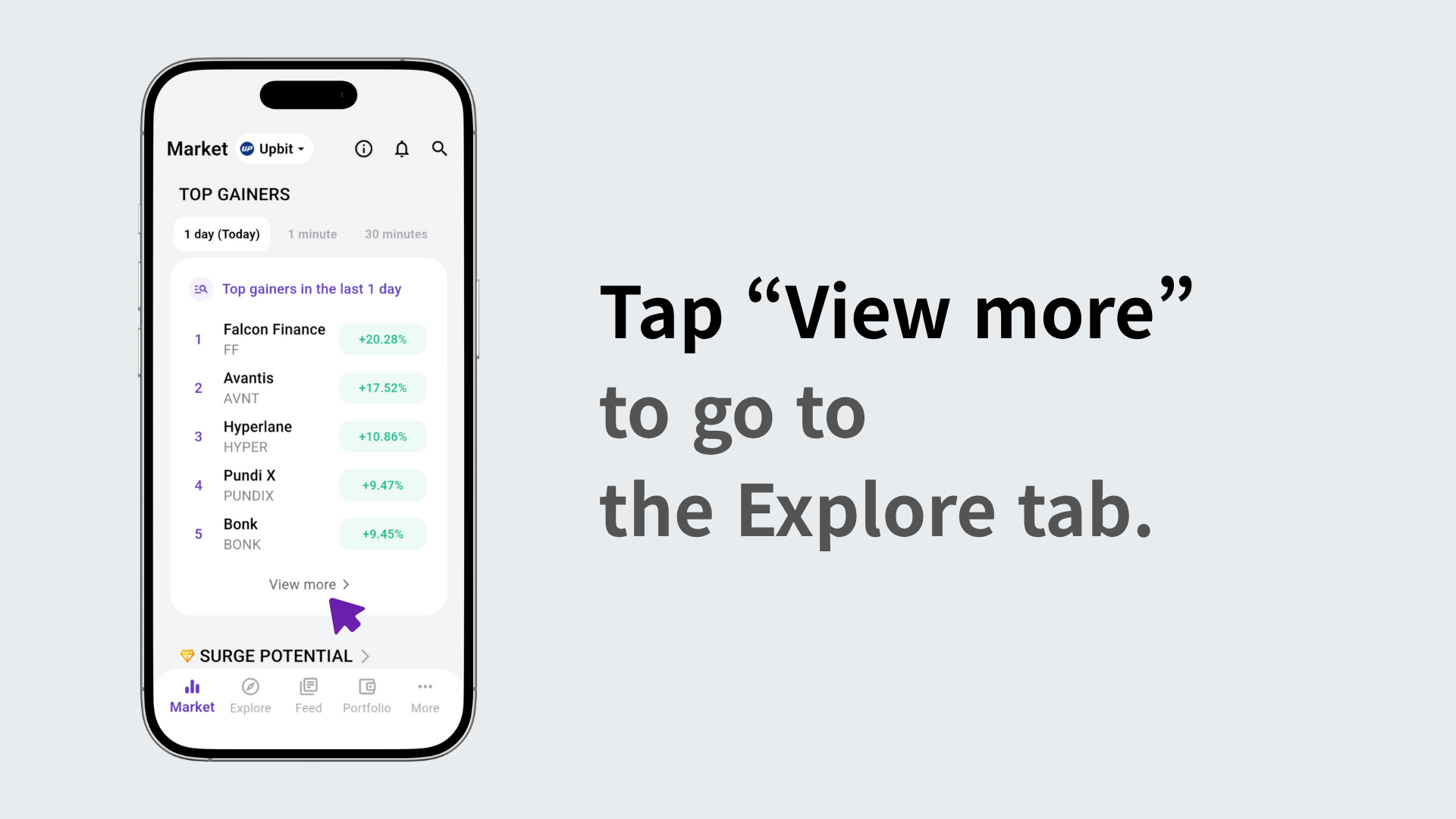 Screen showing navigation to Explore tab via More button