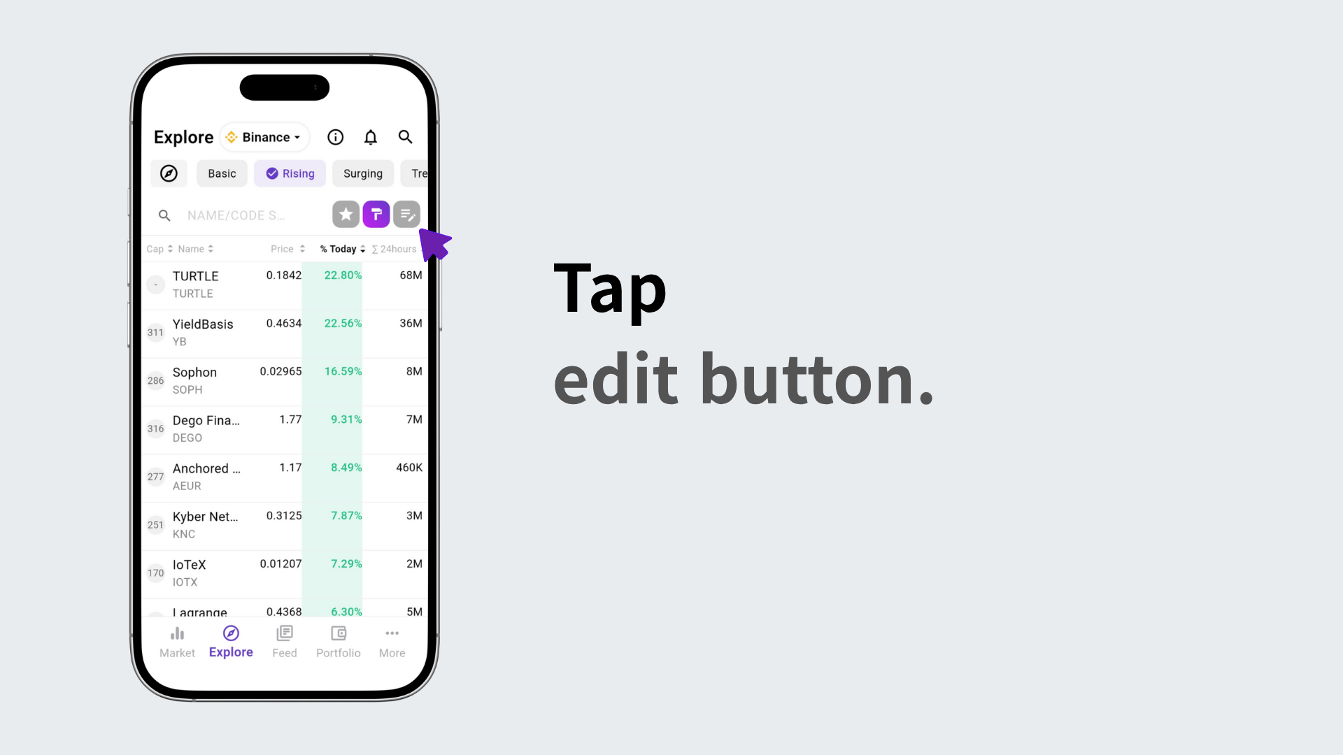 Using the edit button to freely adjust settings