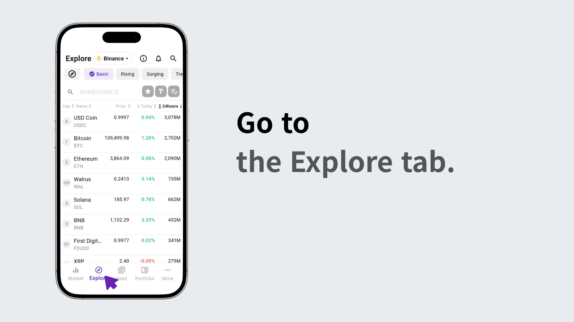 Navigating to the Explore tab in the app