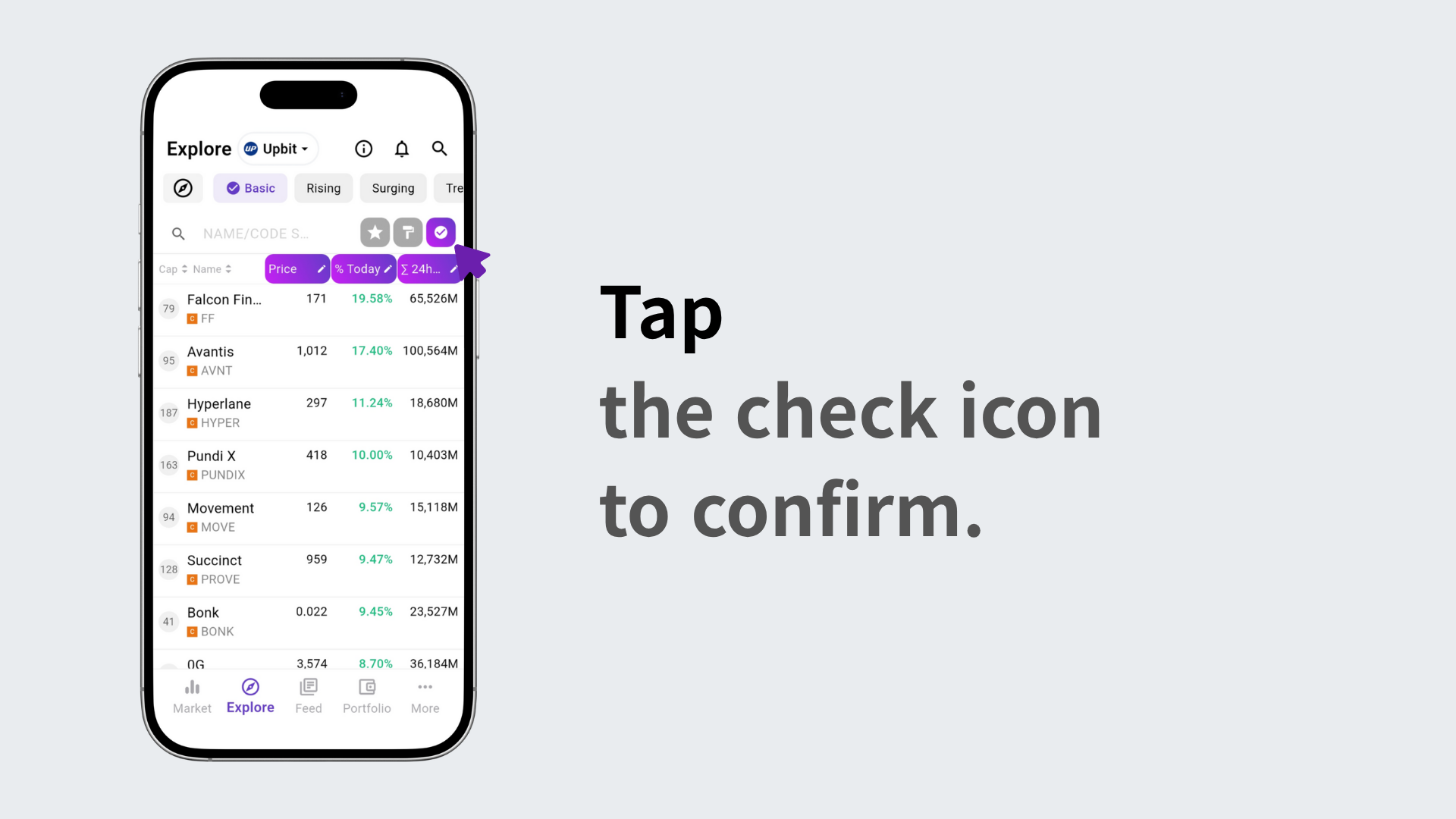 Tapping the check icon to save settings