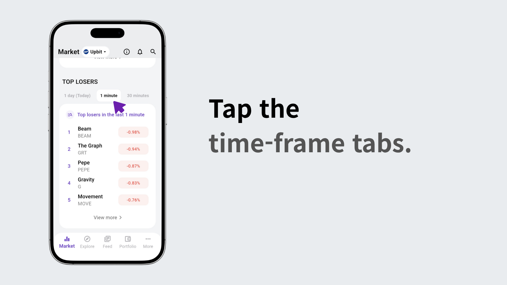 Selecting time tabs to view top decliners