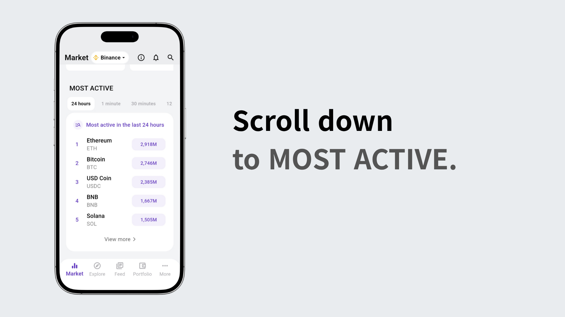 Scrolling the list down to the trading volume section