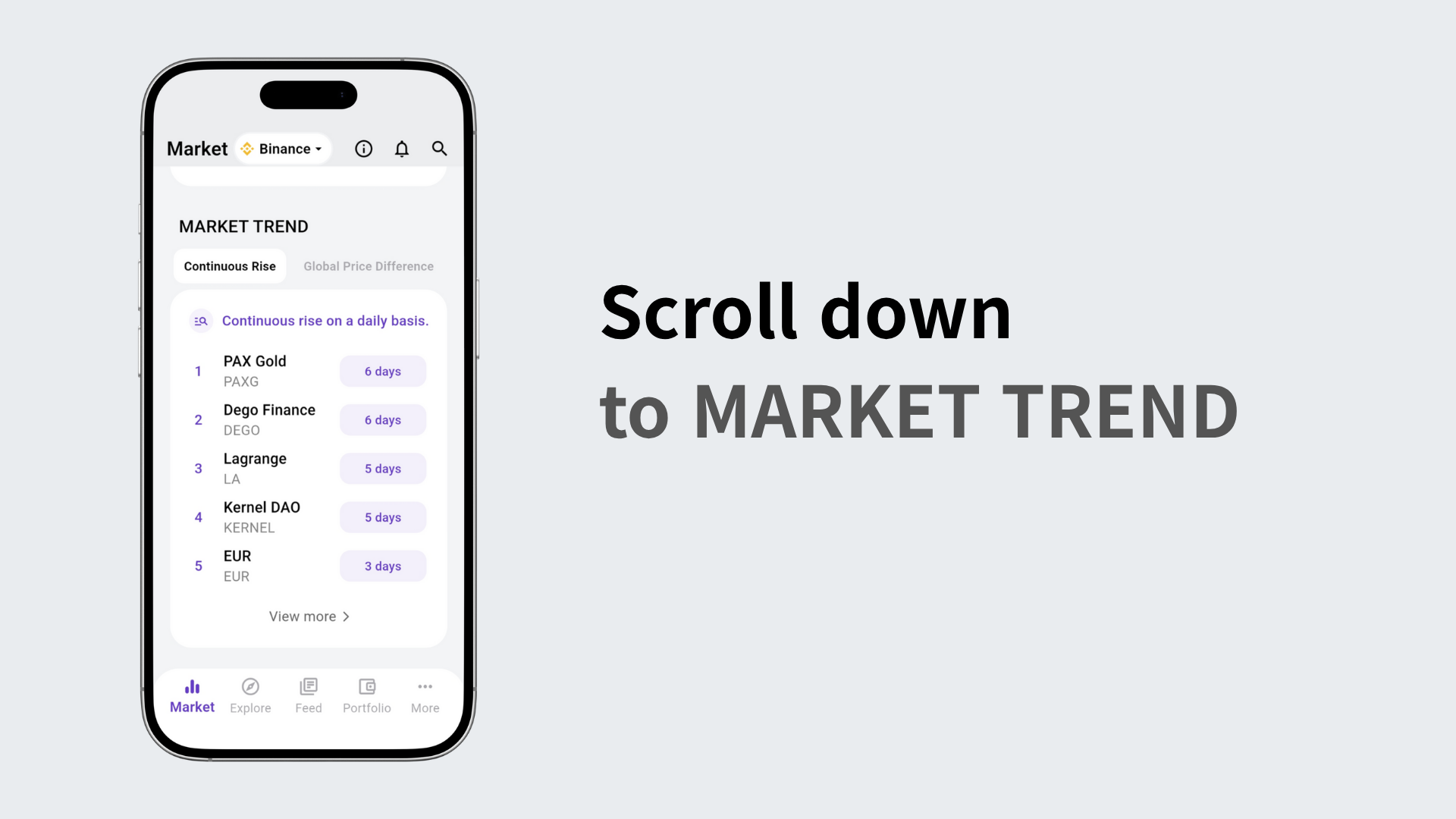 Scrolling the list down to the Market Flow section