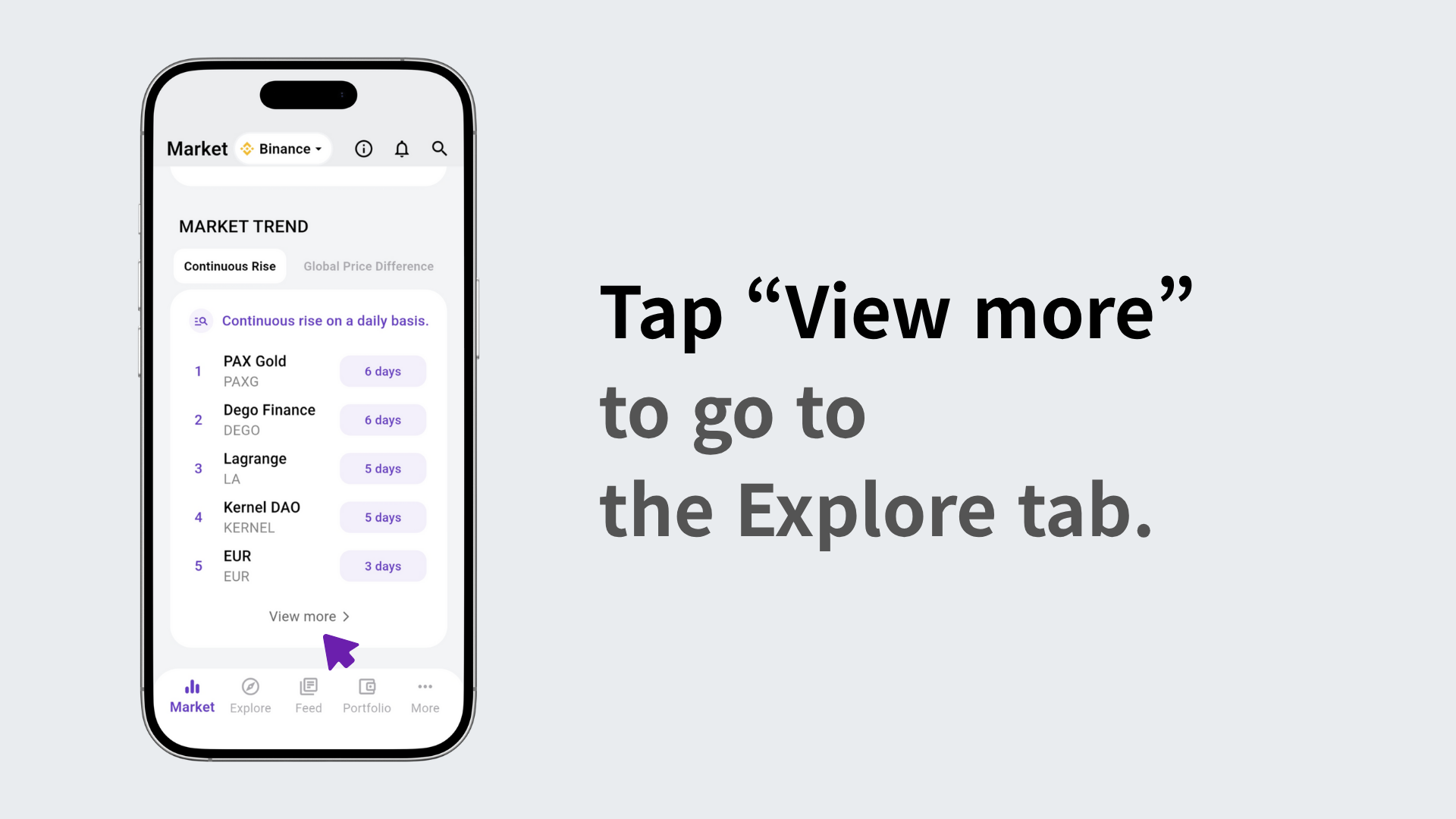Navigating to the Explore tab via the More button