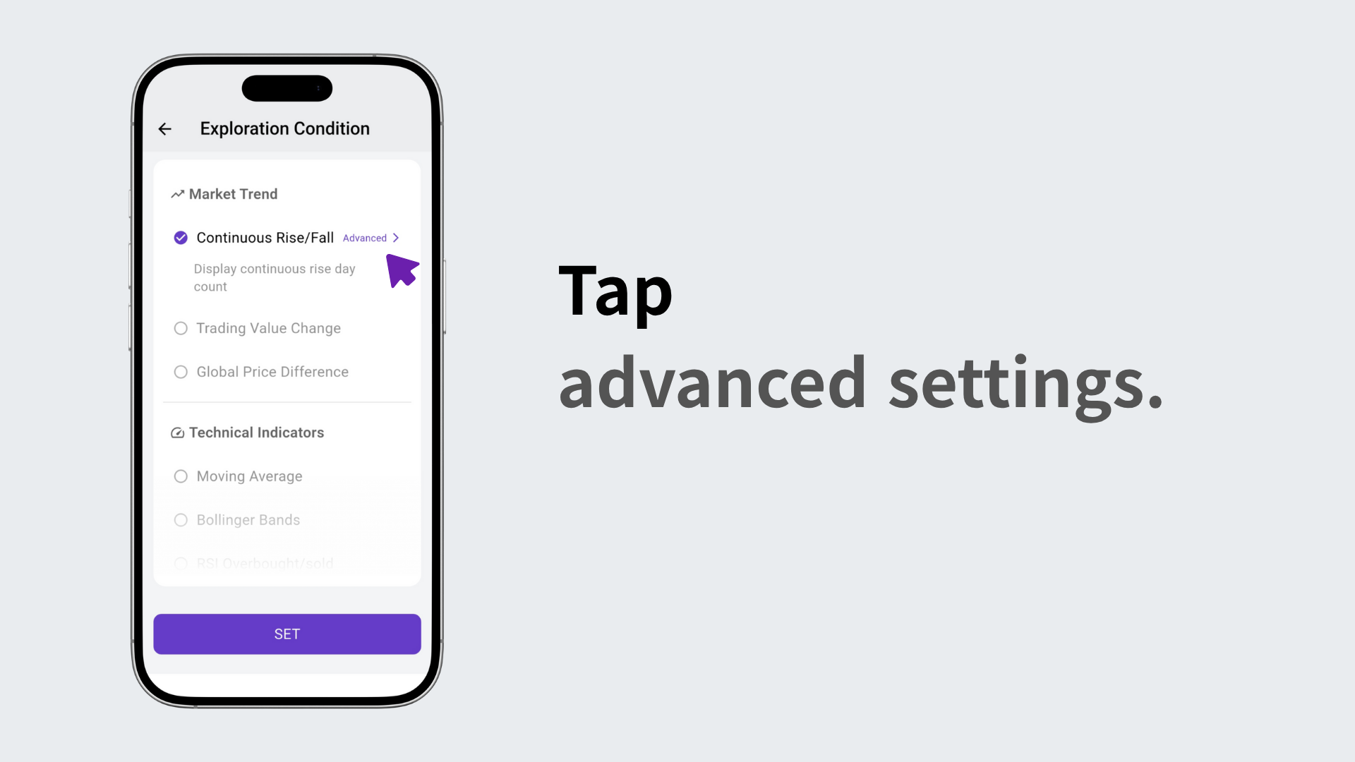 Tapping Advanced Settings in the consecutive gain/loss menu