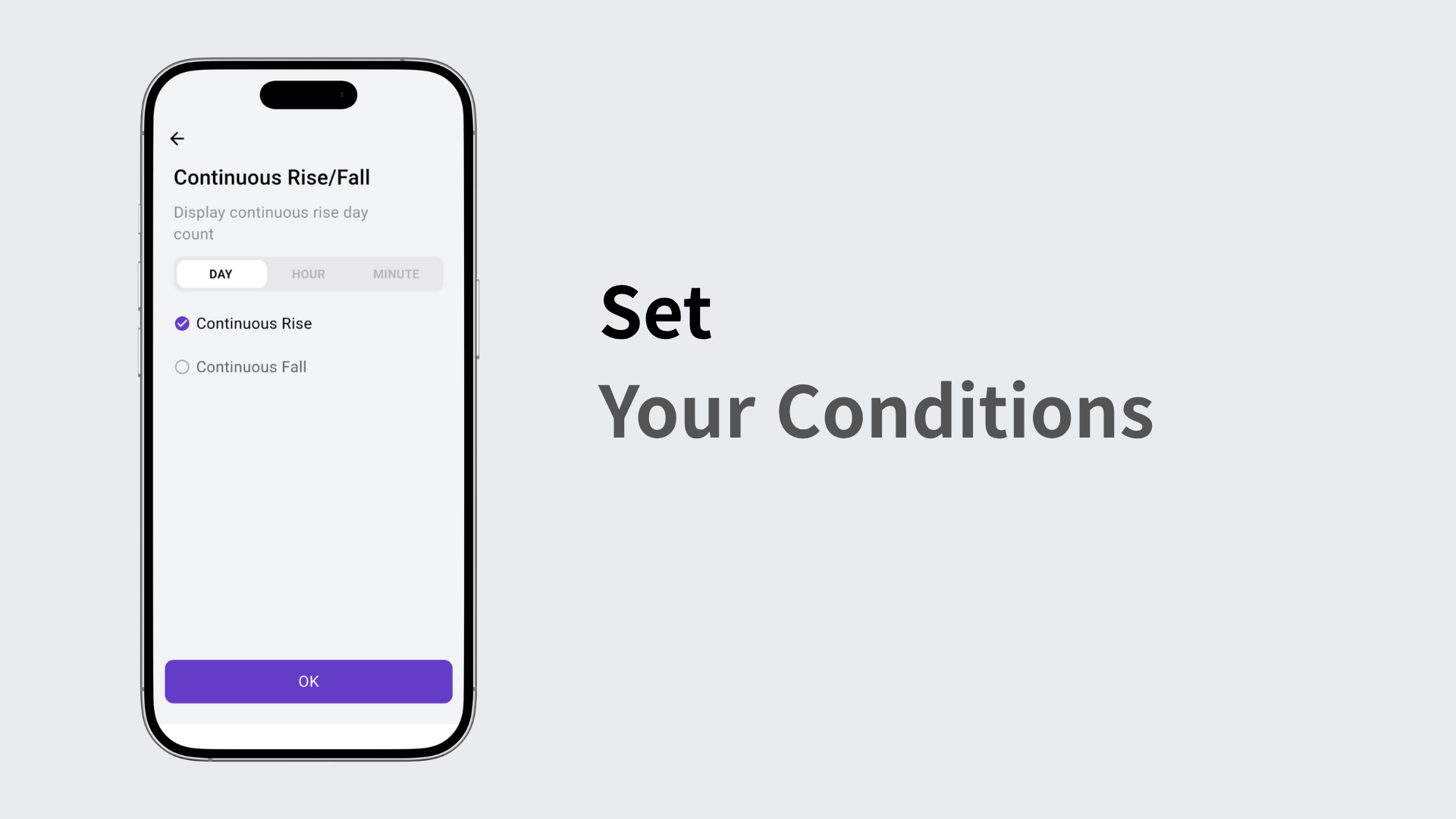 Selecting day, hour, or minute in consecutive gain/loss settings