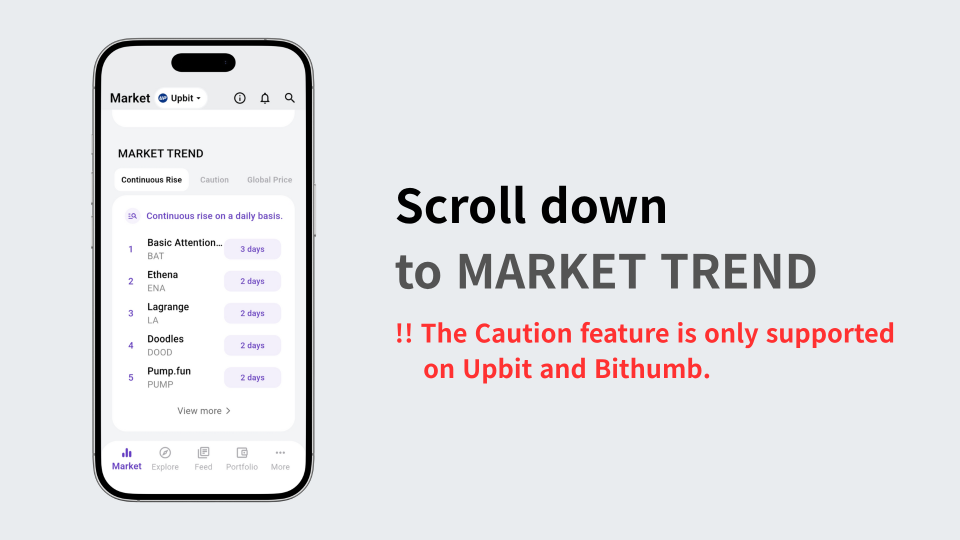 Scrolling the list down to the Market Flow section