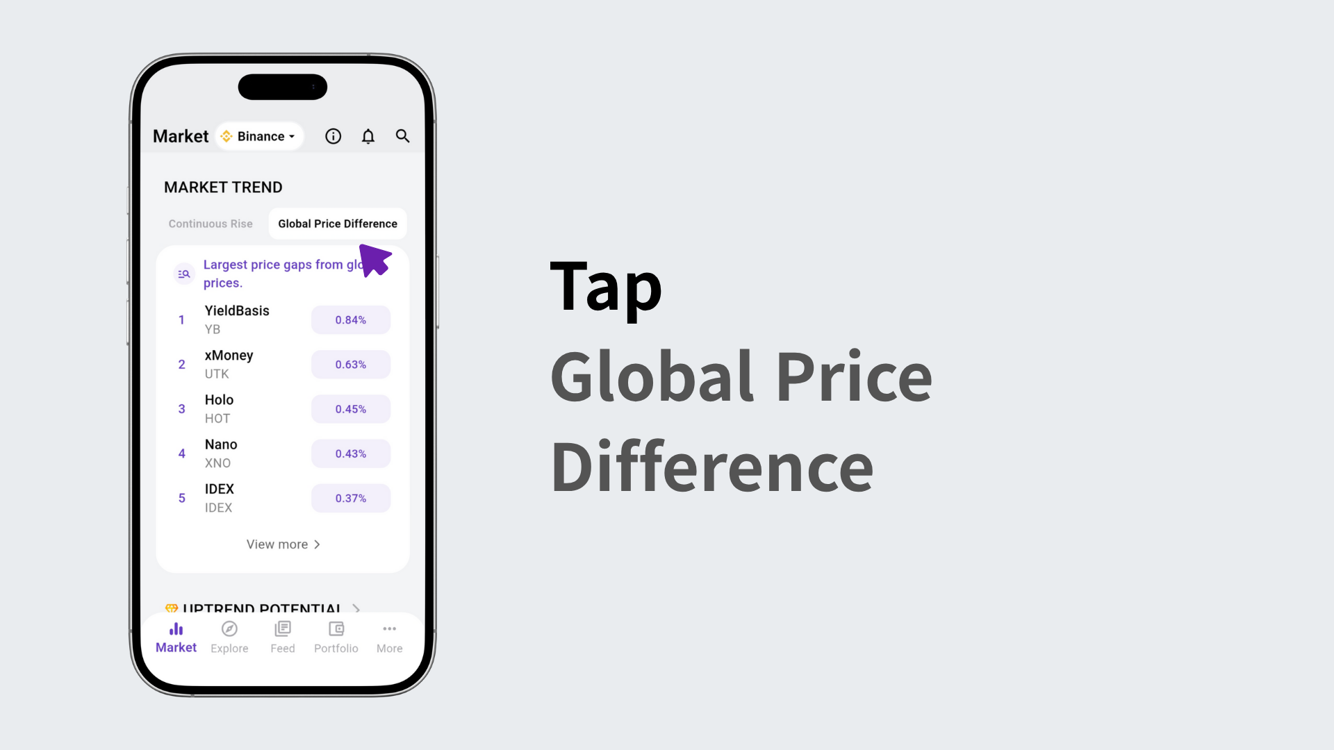 Tapping the Global Price Difference tab to check details