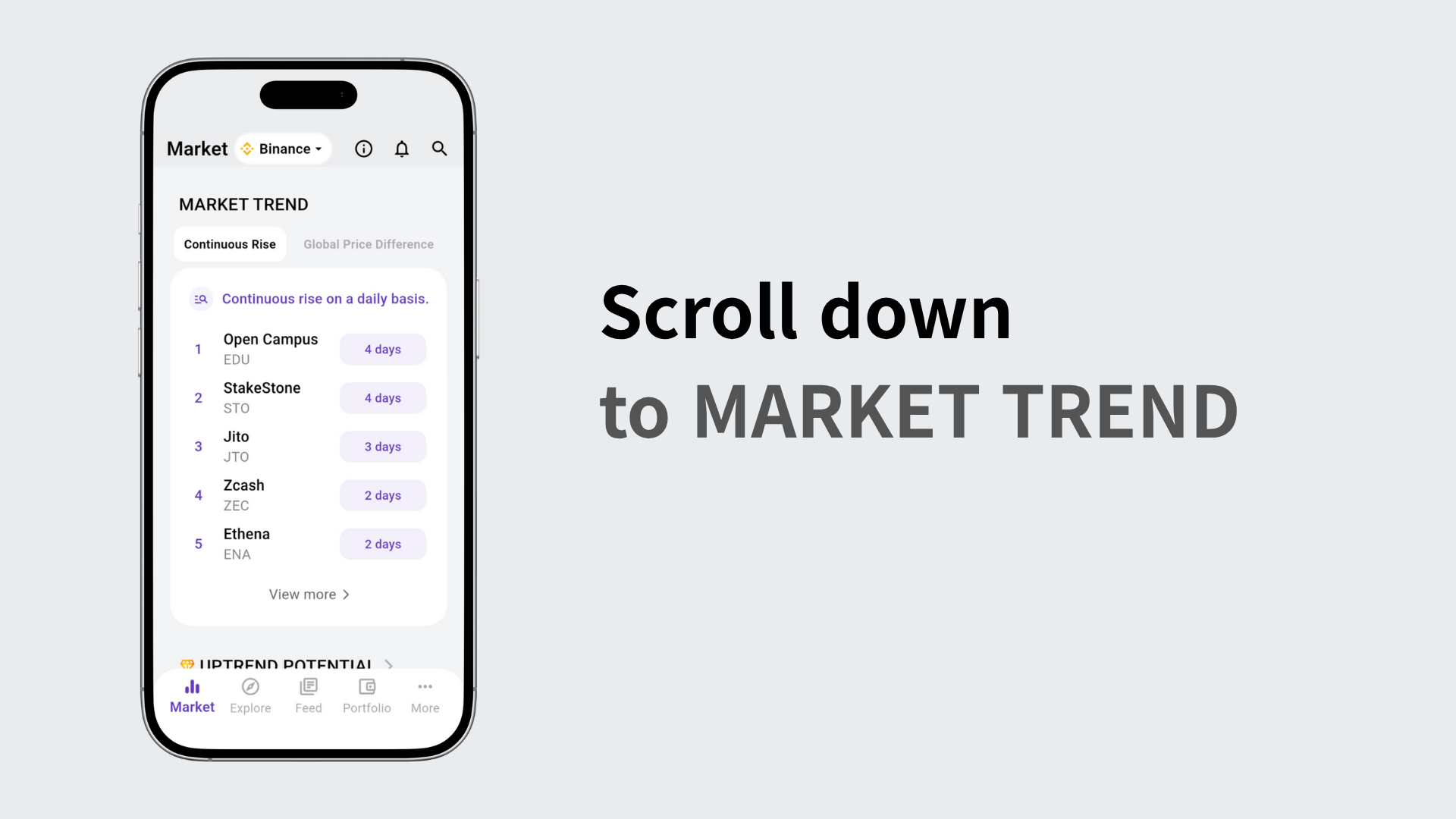Scrolling the list down to the Market Flow section