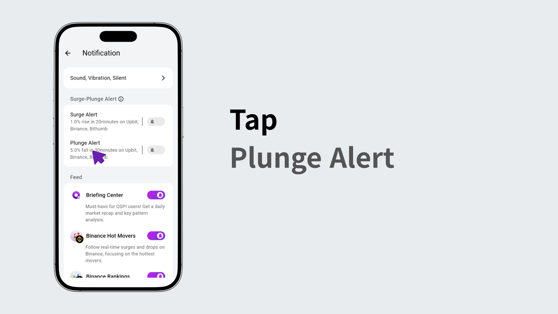 For downward alerts, tap Plunge Alert