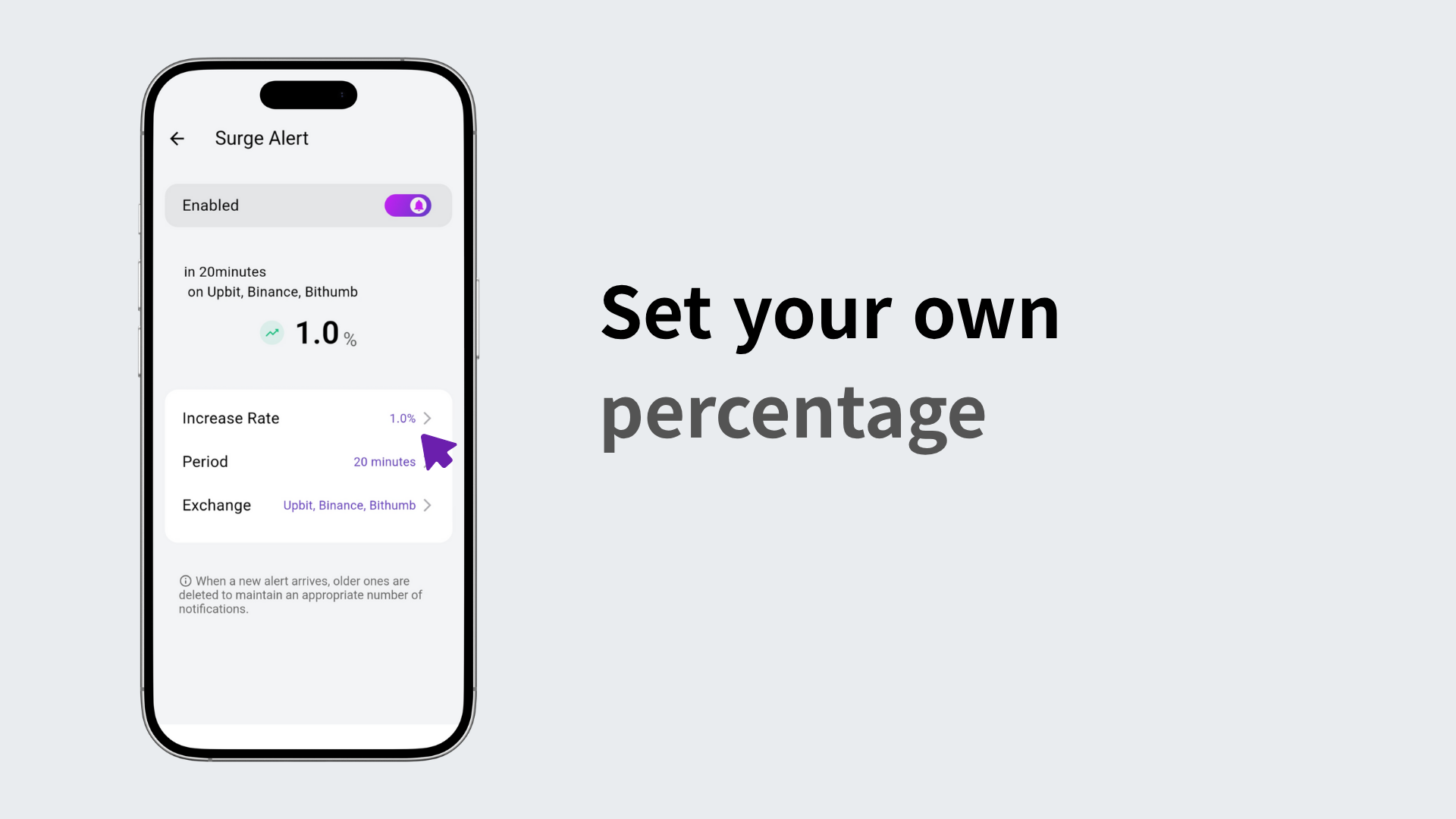 User setting the desired percentage increase